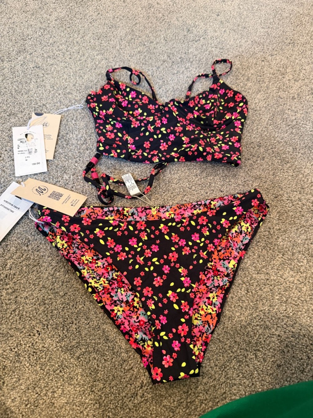 Maaji Black Floral Bikini Set with Pink, Yellow & Orange Accents